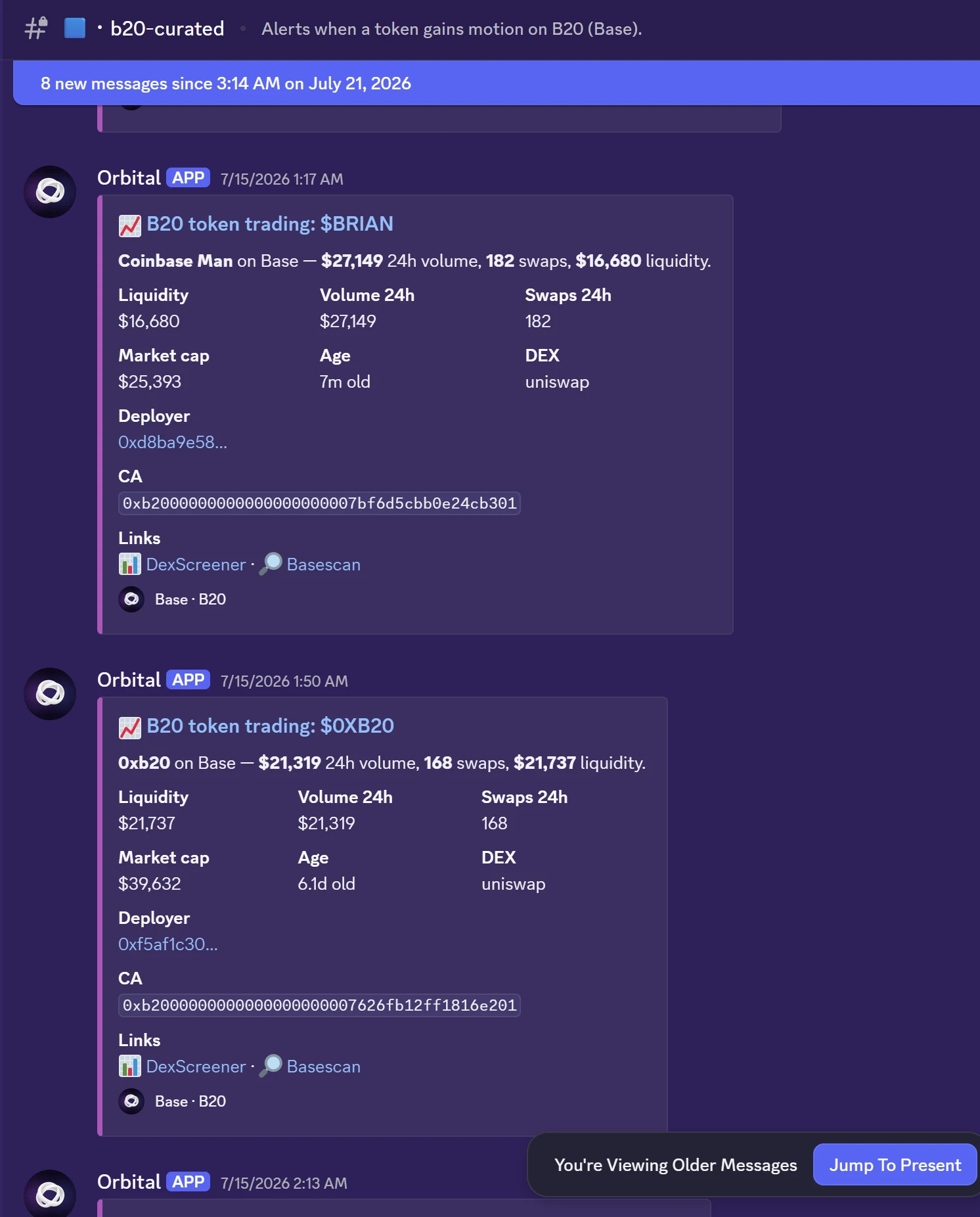 Alerts in the b20-curated channel