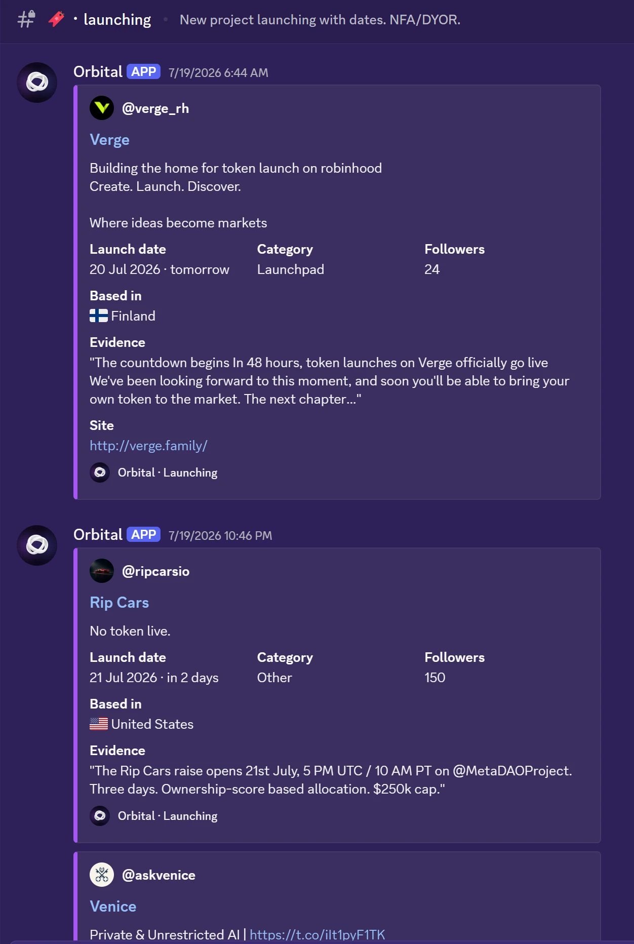 Launch announcements in the launching channel