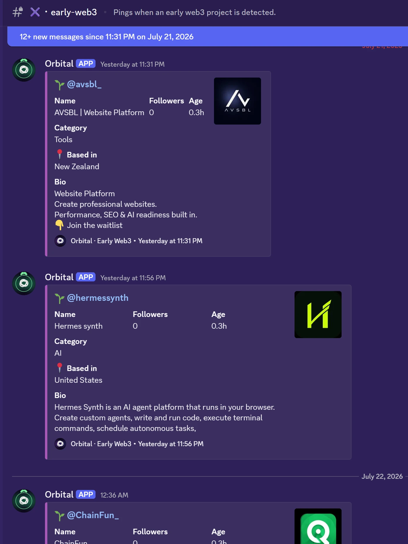 The Early Caught Web3 feed in Discord