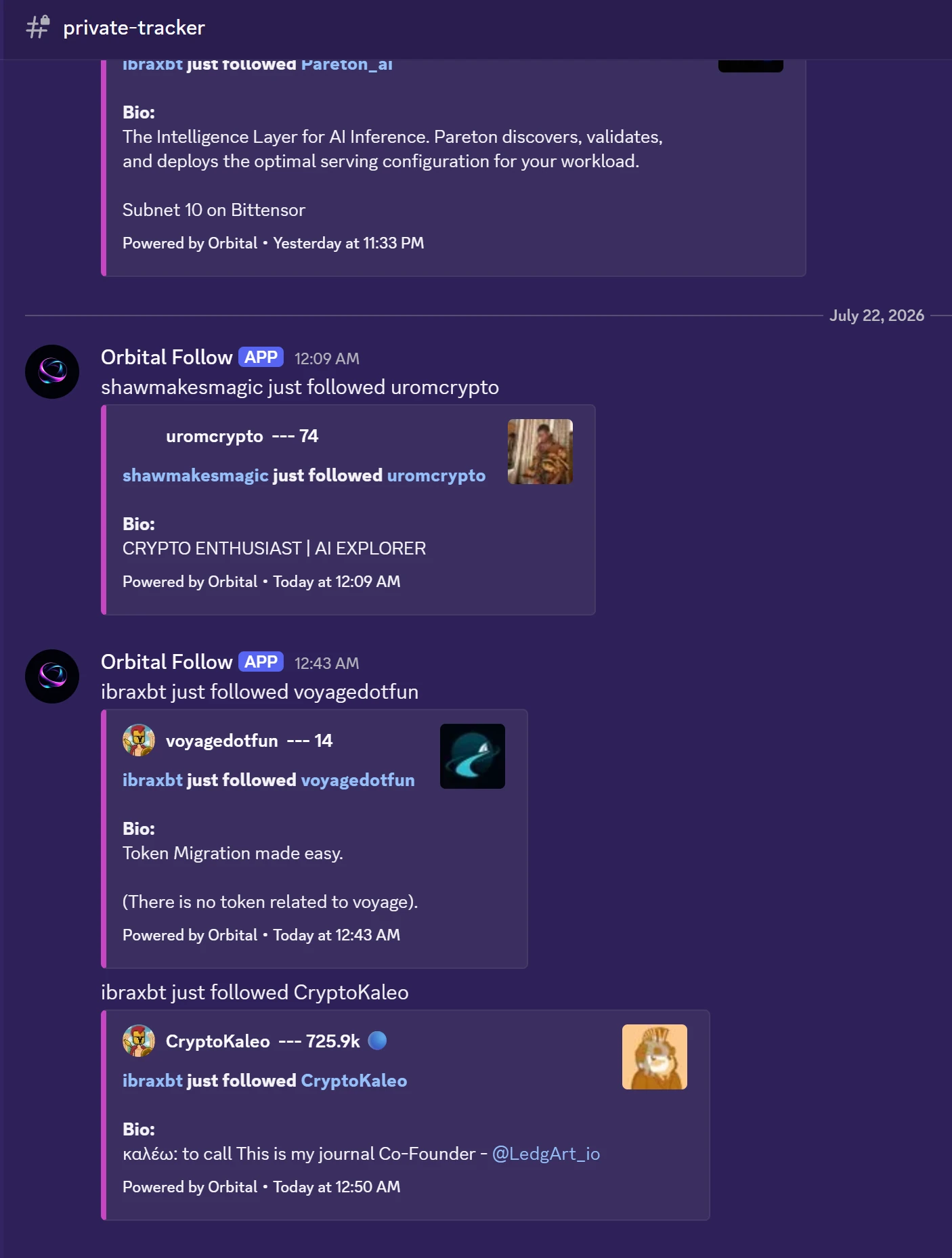 X-Tracker posting tracked account activity to Discord