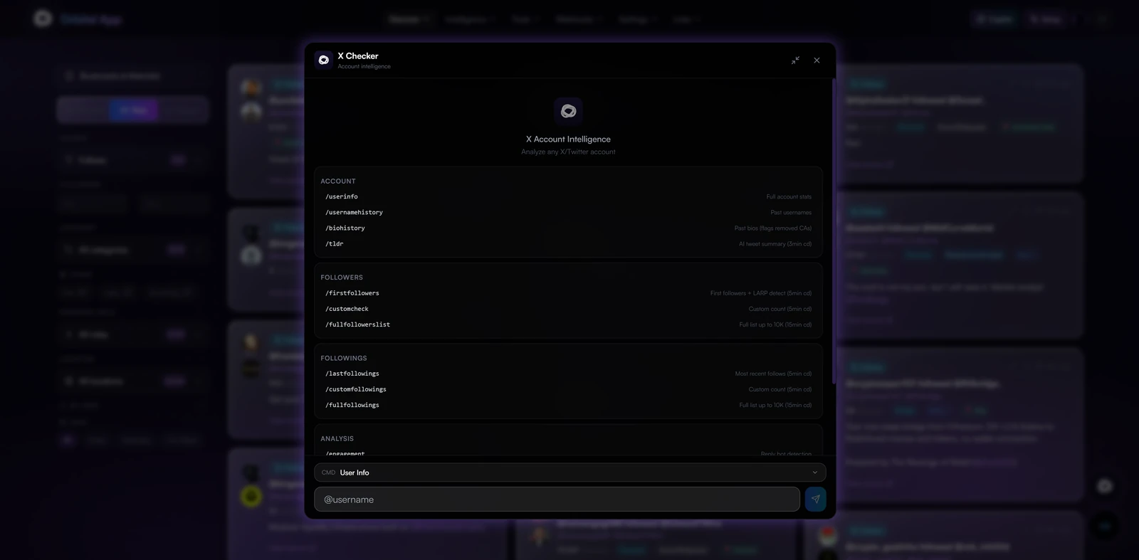 Running X Checker on an account straight from a feed card