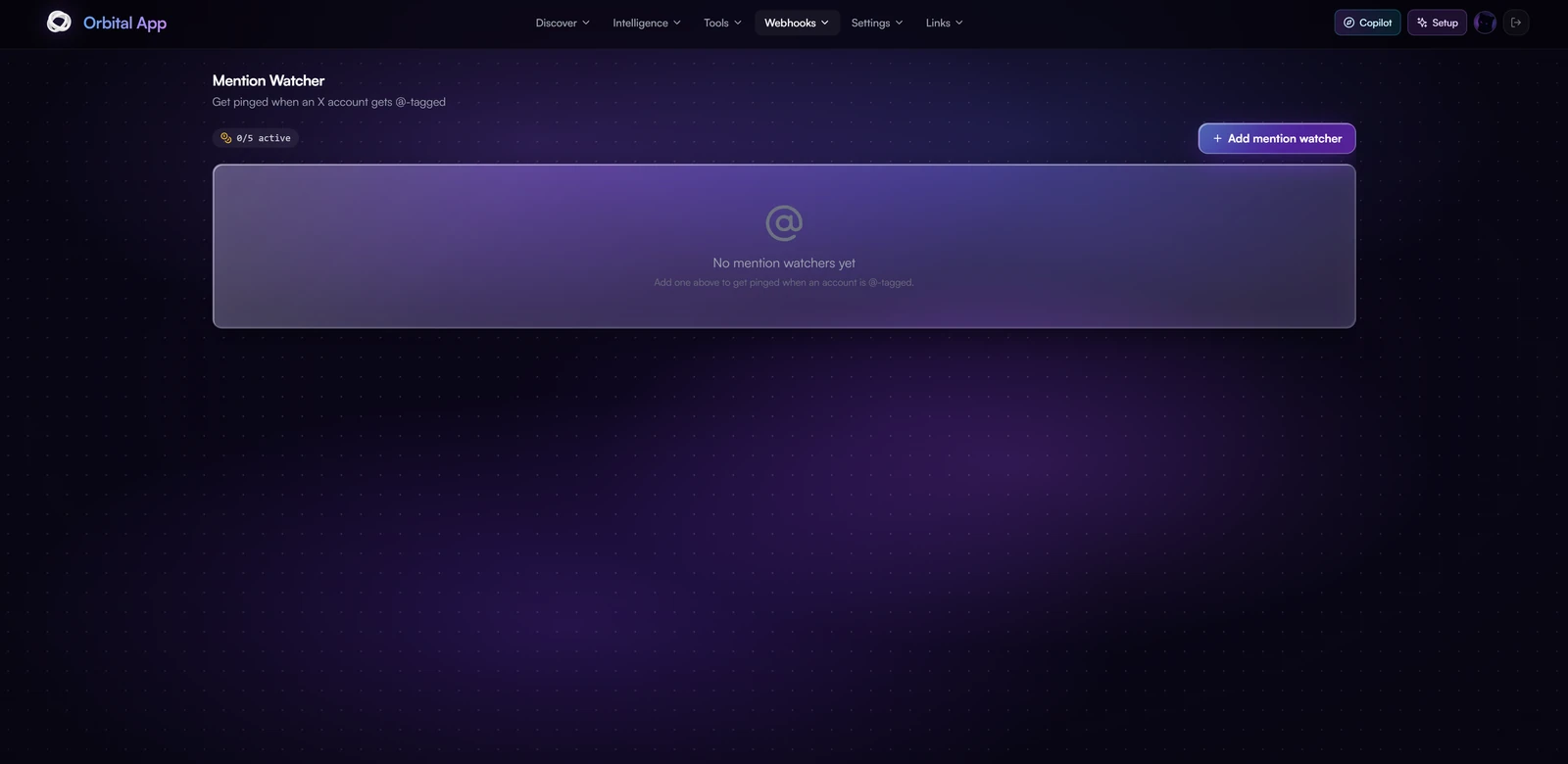 The Mention Watcher configuration screen