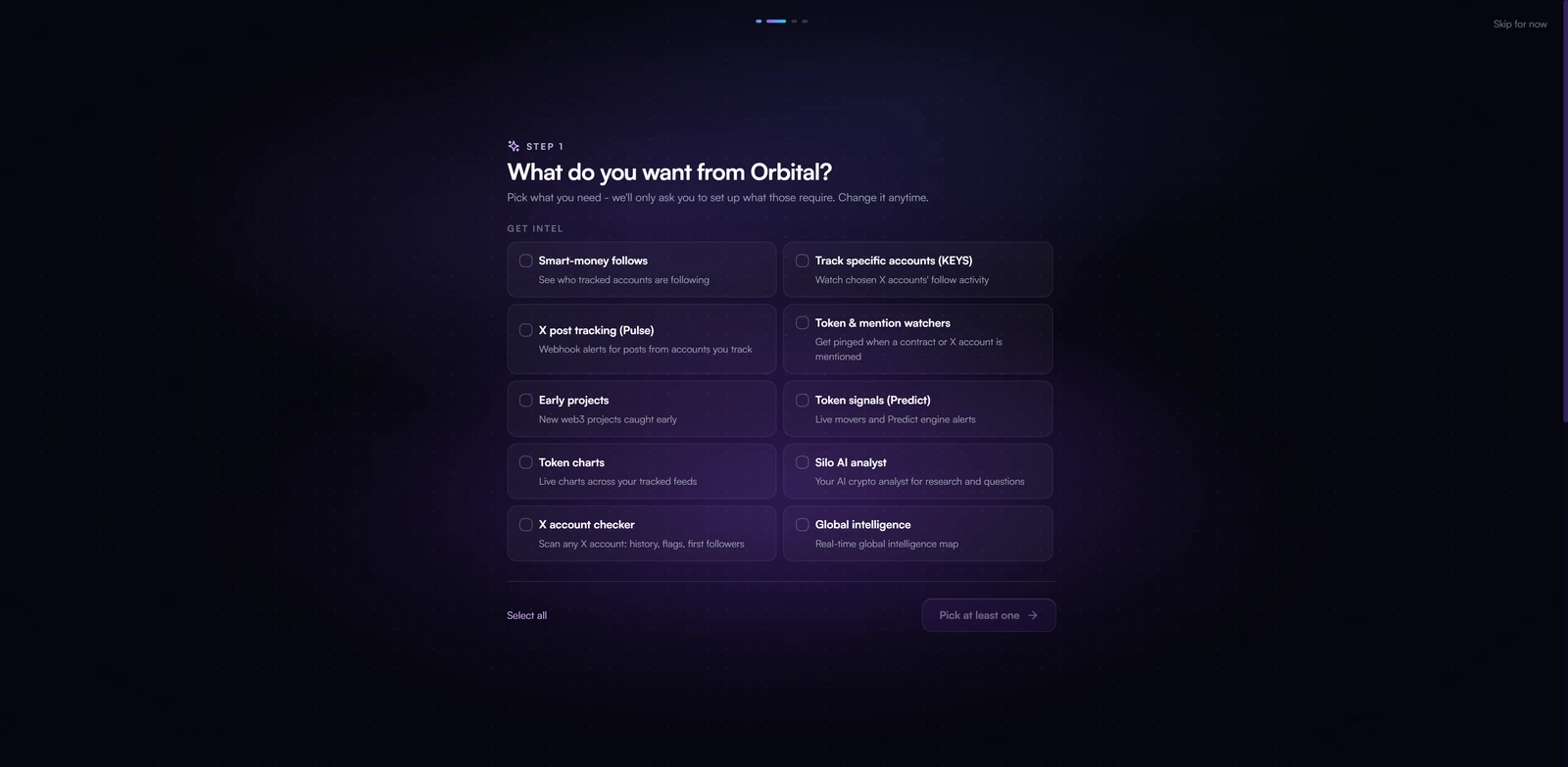 Choosing which Orbital features you want during setup