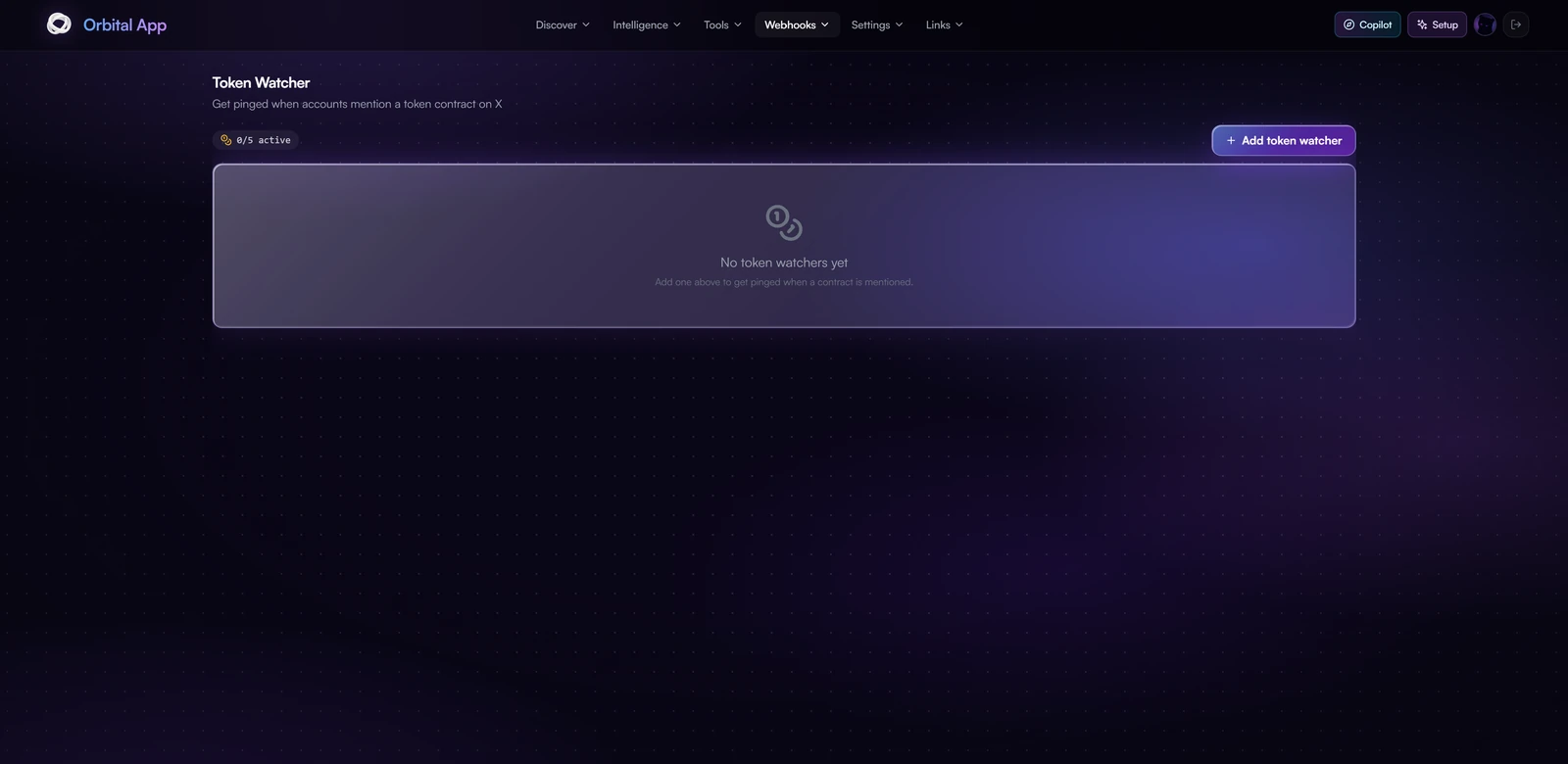 The Token Watcher configuration screen