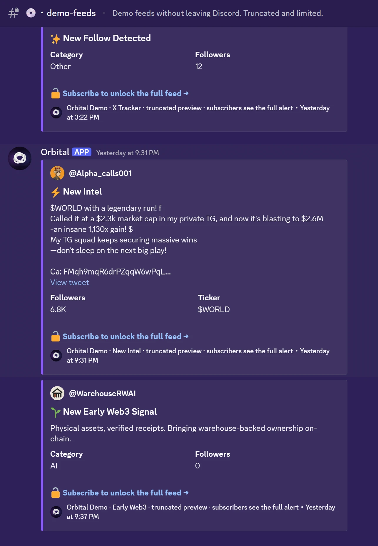 The demo feeds channel available during the trial