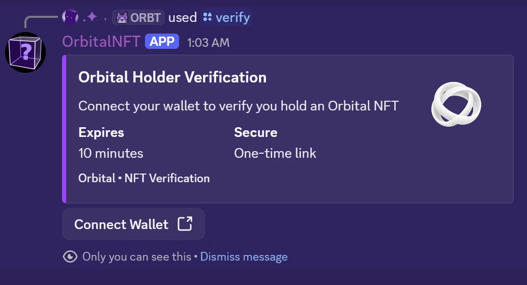 Connecting a Solana wallet to verify Orbital NFT holdings