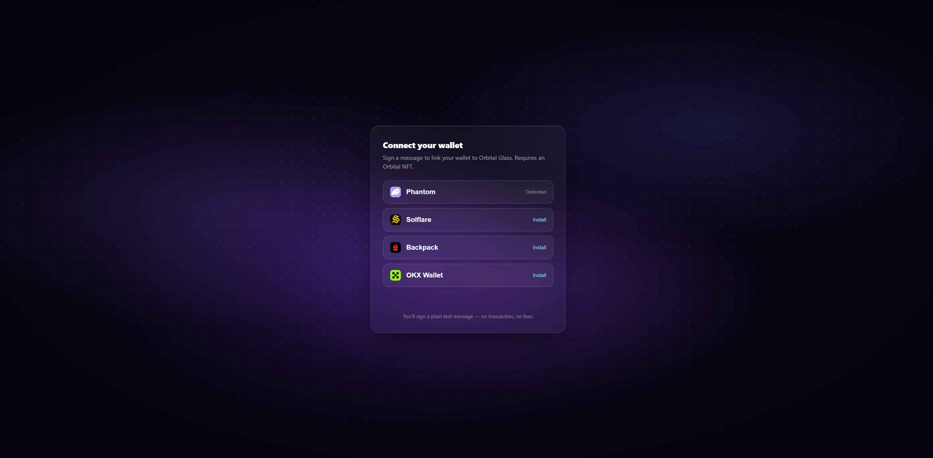 Connect your wallet: Phantom, Solflare, Backpack, OKX